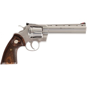 Colt Python .357 Magnum 6″ Stainless 6 Shot Revolver, Walnut Grips – 6 Rounds, 6″ Barrel, Wood Grips, Stainless/Silver