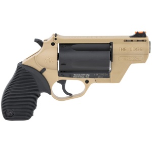 Taurus Judge Public Defender Dark Earth/Black 45 Colt Revolver – 5 Rounds, 2.5″ Barrel, Rubber Grips, FDE/Tan