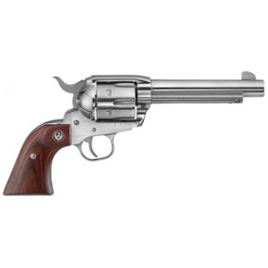 Ruger Vaquero .357 Magnum 5.5″ High Gloss Stainless 6 Shot – 6 Rounds, 5.5″ Barrel, Wood Grips, Stainless/Silver