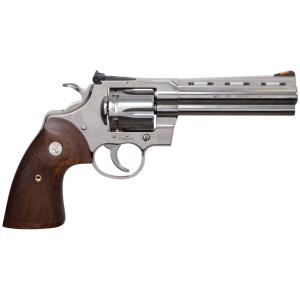 Colt Python .357 Magnum 5″ Stainless Steel – 6 Rounds, 5″ Barrel, Wood Grips, Stainless/Silver, Adjustable Sights