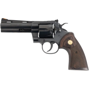 Colt Python .357 Magnum 4.25″ Blue Finish, Walnut Grip, 6 Shot – 6 Rounds, 4.25″ Barrel, Wood Grips, Blue/Black, Adjustable Sights