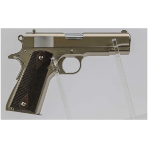 Tisas 1911 Tank Commander .45 ACP Nickel *Blemished* – 7+1 Rounds, 4.25″ Barrel, Wood Grips, Nickel, Iron Sights