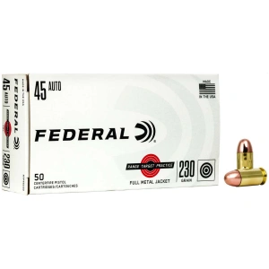 Federal Range and Target 45 ACP Ammo 230gr Full Metal Jacket 50rd box – Brass Casing