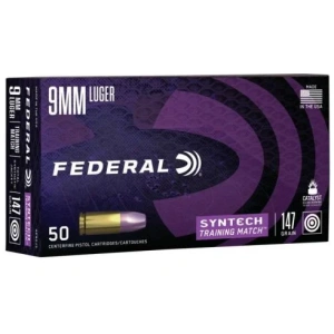 Federal American Eagle Training Match 9mm 147 GR Total Syntech jacket Flat Nose (TSJFN) 50 Bx/ 10 Cs – Brass Casing