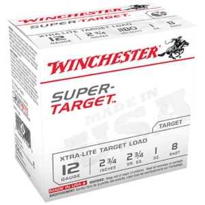 Winchester Super Target Xtra-Lite 12 Gauge Ammo 2.75″ 1oz #8 Shot 1180fps 25 round box – Aluminum Casing