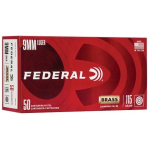 Federal Champion 9mm 115gr Full Metal Jacket 50rd box – Brass Casing