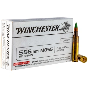 Winchester Green Tip 5.56x45mm NATO Ammo 62gr Full Metal Jacket 20 Round Box – Brass Casing