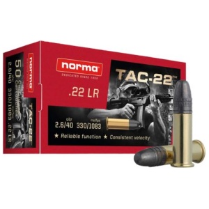 Norma Tac-22 22LR Ammo 40gr Lead Round Nose 50rd box