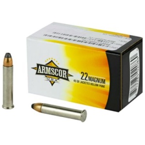 Armscor 22 Mag 40gr Jacketed Hollow Point 50rd box – Brass Casing