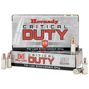 Hornady Critical Duty FlexLock 9mm Ammo 50 Round Box – Nickel Plated Brass Casing