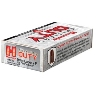 Hornady 9mm+P 135 gr FlexLock Critical Duty 50ct box – Nickel Plated Brass Casing