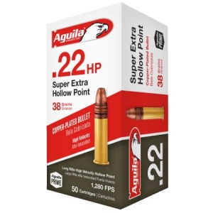 Aguila Super Extra High Velocity 22 LR 40 GR Copper Plated Solid Point 50rd box – Brass Casing