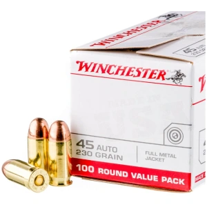 Winchester Full Metal Jacket 45 ACP Ammo 230gr 100 Rounds – Brass Casing