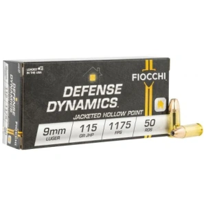 Fiocchi Pistol Shooting Dynamics Hollow Point 9mm Ammo 50 Round Box – Brass Casing