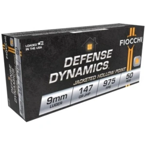 Fiocchi Defense Dynamics 9mm Luger 147 gr Jacketed Hollow Point (JHP) 50 Bx/ 20 Cs – Brass Casing