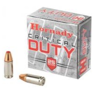 Hornady Critical Duty FlexLock 9mm Ammo 135gr 25 Round Box – Nickel Plated Brass Casing