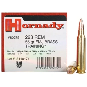 Hornady Custom 223 Remington Ammo 55gr Full Metal Jacket Boat Tail 50 Round Box – Brass Casing