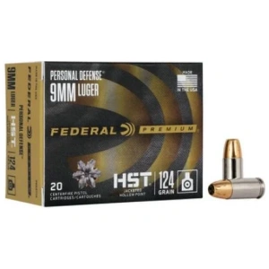 Federal HST Hollow Point 20RD 124gr 9mm 20rd box – Nickel Plated Brass Casing